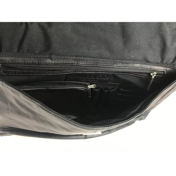 Kenneth Cole Unisex Black Leather Inner Pockets Detachable Straps Messenger Bag - Picture 6 of 8